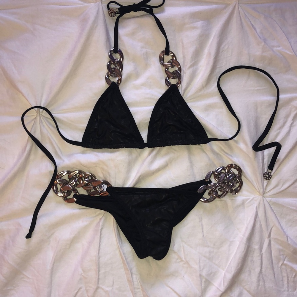 Metallic Black Chain Micro Bikini